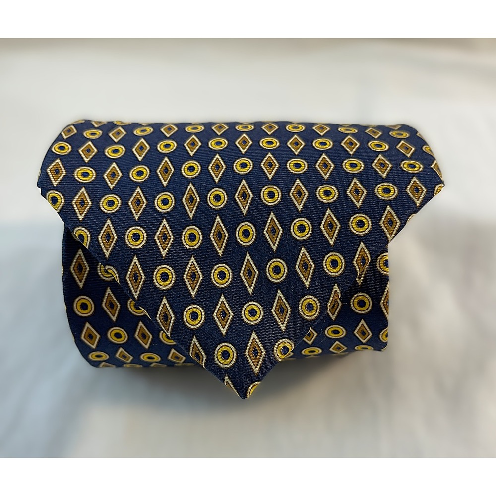 Savile Row Silk Necktie Geometric Circle Diamond Pattern Elegant Blue 100% silk‎